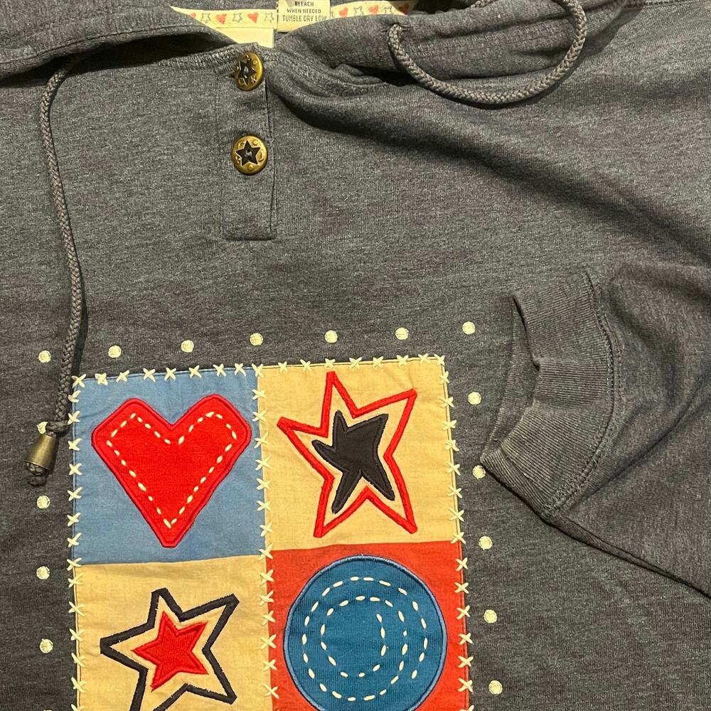 Vintage Women Hoodie Shirt‎ Women 2Xl Stars Hearts 4th of July Patriotic